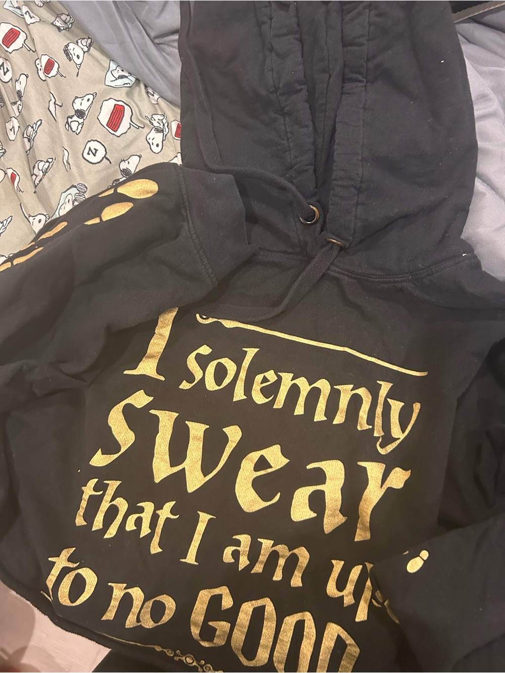 Hot Topic Black Crop Hoodie with Gold Lettering